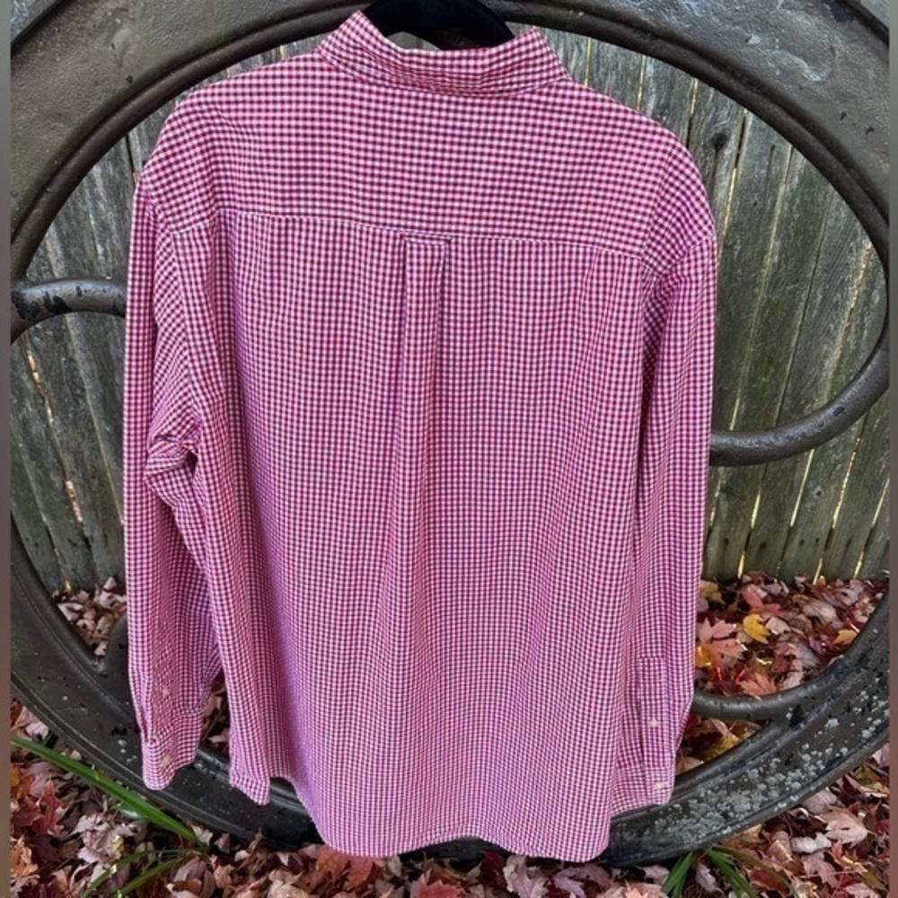 Chaps Men’s Button Down Long Sleeve Shirt (Red & White Gingham) - Picture 3 of 9